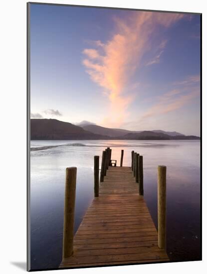 Jetty and Derwentwater at Sunset, Near Keswick, Lake District National Park, Cumbria, England, Uk-Lee Frost-Mounted Photographic Print