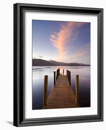 Jetty and Derwentwater at Sunset, Near Keswick, Lake District National Park, Cumbria, England, Uk-Lee Frost-Framed Photographic Print