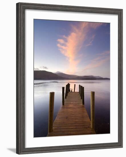 Jetty and Derwentwater at Sunset, Near Keswick, Lake District National Park, Cumbria, England, Uk-Lee Frost-Framed Photographic Print