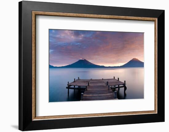 Jetty in a lake with a mountain range in the background, Lake Atitlan, Santa Cruz La Laguna, Wes...-null-Framed Photographic Print