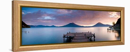 Jetty in a Lake with a Mountain Range in the Background, Lake Atitlan, Santa Cruz La Laguna-null-Framed Premier Image Canvas