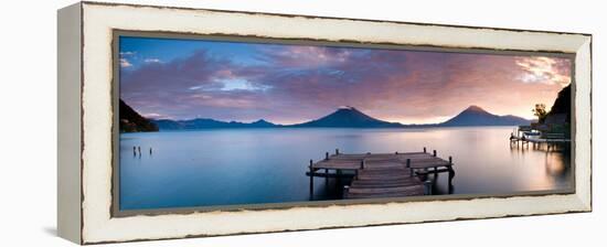 Jetty in a Lake with a Mountain Range in the Background, Lake Atitlan, Santa Cruz La Laguna-null-Framed Premier Image Canvas