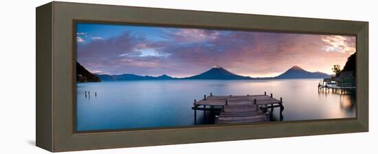 Jetty in a Lake with a Mountain Range in the Background, Lake Atitlan, Santa Cruz La Laguna-null-Framed Premier Image Canvas