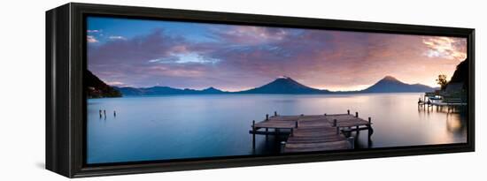 Jetty in a Lake with a Mountain Range in the Background, Lake Atitlan, Santa Cruz La Laguna-null-Framed Premier Image Canvas