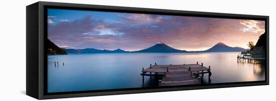 Jetty in a Lake with a Mountain Range in the Background, Lake Atitlan, Santa Cruz La Laguna-null-Framed Premier Image Canvas