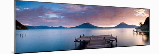 Jetty in a Lake with a Mountain Range in the Background, Lake Atitlan, Santa Cruz La Laguna-null-Mounted Photographic Print