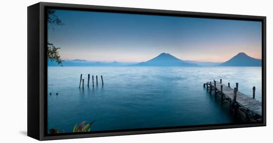 Jetty in a Lake with a Mountain Range in the Background, Lake Atitlan, Santa Cruz La Laguna-null-Framed Premier Image Canvas