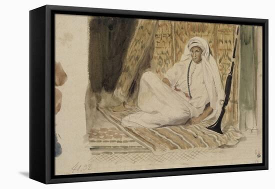 Jeune arabe dans son appartement ou Marocain en blanc ou Jeune chef marocain; 1832-Eugene Delacroix-Framed Premier Image Canvas