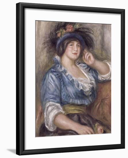 Jeune femme à la rose, femme en bleue-Pierre-Auguste Renoir-Framed Giclee Print