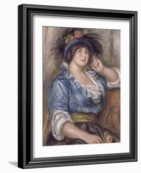 Jeune femme à la rose, femme en bleue-Pierre-Auguste Renoir-Framed Giclee Print