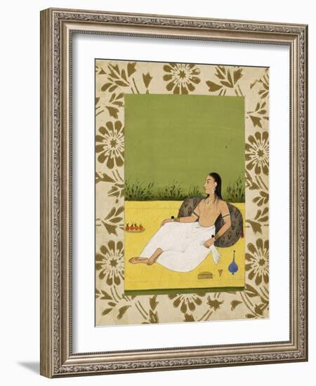 Jeune femme adossée à un coussin-null-Framed Giclee Print