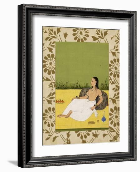 Jeune femme adossée à un coussin-null-Framed Giclee Print