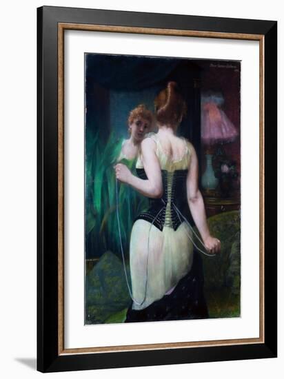 Jeune Femme Ajustant Son Corset - Young Woman Adjusting Her Corset - Peeinture De Pierre Carrier Be-Pierre Carrier-belleuse-Framed Giclee Print