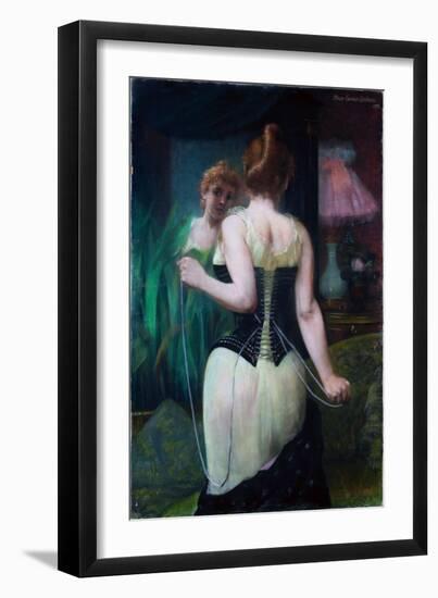 Jeune Femme Ajustant Son Corset - Young Woman Adjusting Her Corset - Peeinture De Pierre Carrier Be-Pierre Carrier-belleuse-Framed Giclee Print