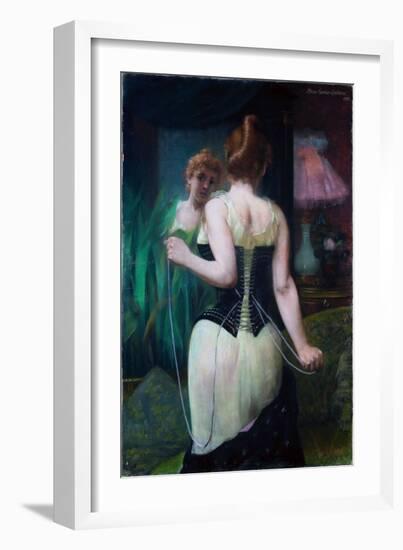 Jeune Femme Ajustant Son Corset - Young Woman Adjusting Her Corset - Peeinture De Pierre Carrier Be-Pierre Carrier-belleuse-Framed Giclee Print