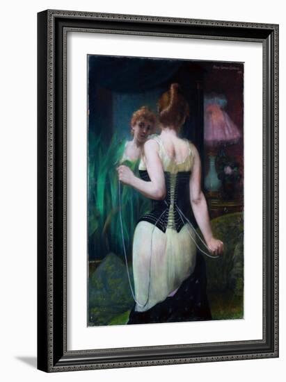 Jeune Femme Ajustant Son Corset - Young Woman Adjusting Her Corset - Peeinture De Pierre Carrier Be-Pierre Carrier-belleuse-Framed Giclee Print