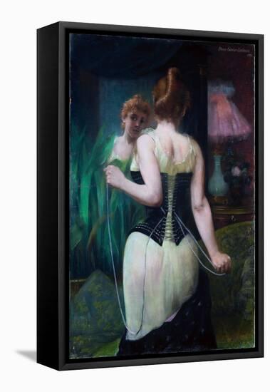 Jeune Femme Ajustant Son Corset - Young Woman Adjusting Her Corset - Peeinture De Pierre Carrier Be-Pierre Carrier-belleuse-Framed Premier Image Canvas