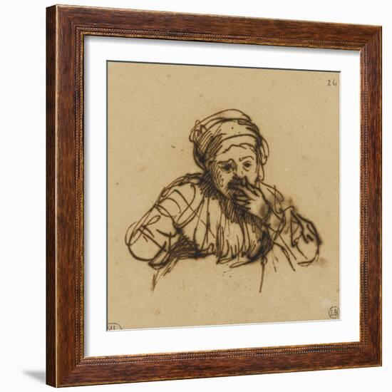 Jeune femme assise, la main gauche portée à la bouche vue à mi-corps-Rembrandt van Rijn-Framed Giclee Print