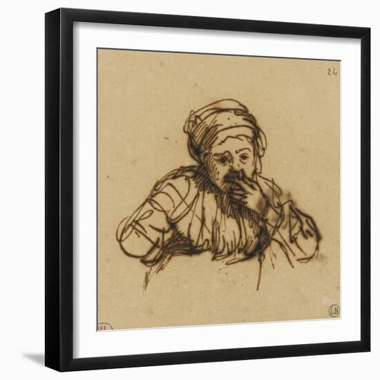 Jeune femme assise, la main gauche portée à la bouche vue à mi-corps-Rembrandt van Rijn-Framed Giclee Print