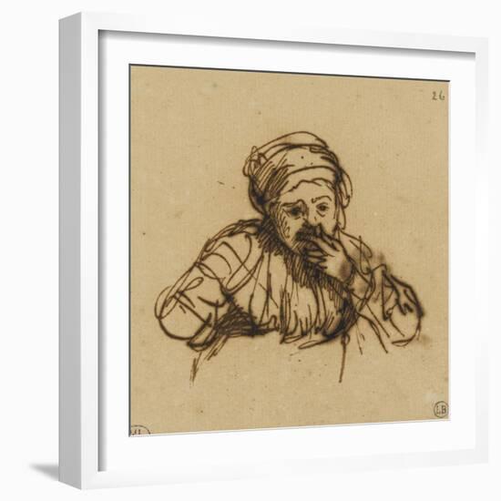 Jeune femme assise, la main gauche portée à la bouche vue à mi-corps-Rembrandt van Rijn-Framed Giclee Print