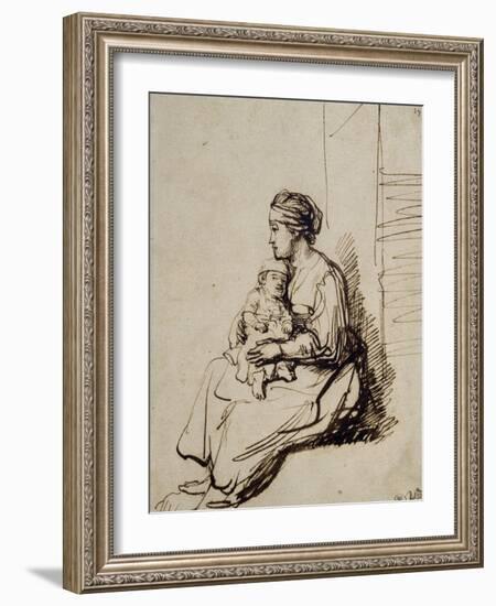 Jeune femme assise tenant son enfant sur ses genoux-Rembrandt van Rijn-Framed Giclee Print