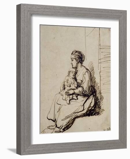 Jeune femme assise tenant son enfant sur ses genoux-Rembrandt van Rijn-Framed Giclee Print