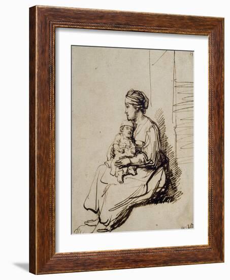 Jeune femme assise tenant son enfant sur ses genoux-Rembrandt van Rijn-Framed Giclee Print