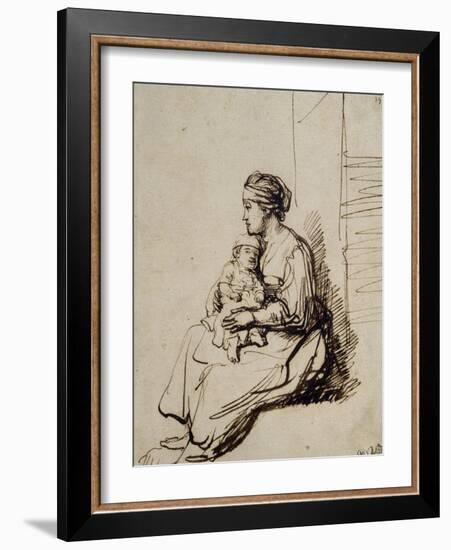 Jeune femme assise tenant son enfant sur ses genoux-Rembrandt van Rijn-Framed Giclee Print