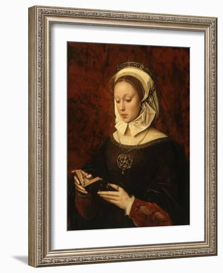 Jeune femme lisant un livre d'heures-Ambrosius Benson-Framed Giclee Print