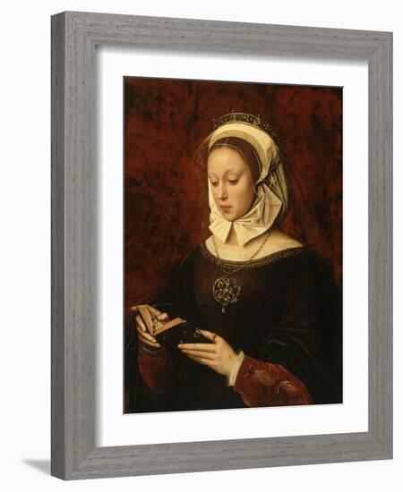 Jeune femme lisant un livre d'heures-Ambrosius Benson-Framed Giclee Print