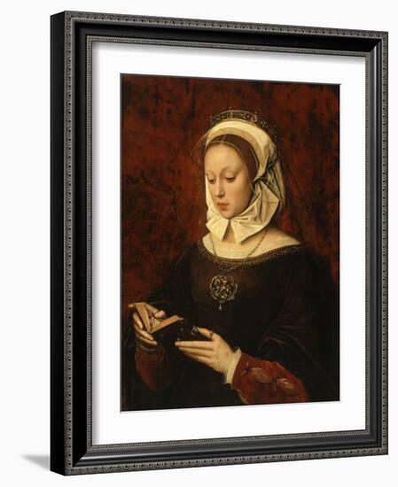 Jeune femme lisant un livre d'heures-Ambrosius Benson-Framed Giclee Print