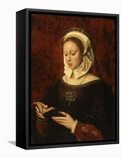 Jeune femme lisant un livre d'heures-Ambrosius Benson-Framed Premier Image Canvas