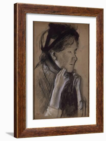 Jeune femme nouant les rubans de son chapeau (Mary Cassatt)-Edgar Degas-Framed Giclee Print