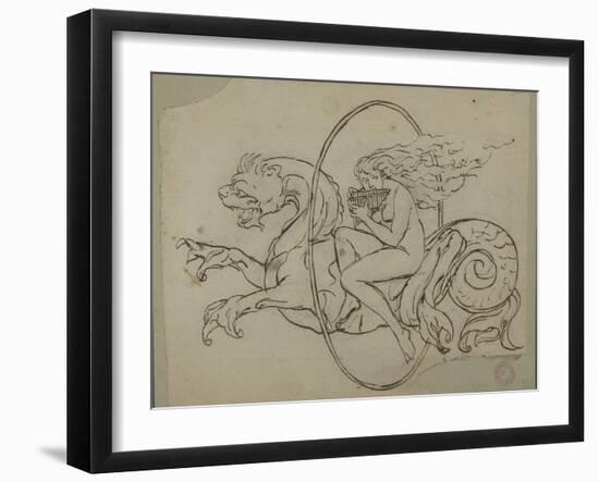 Jeune femme nue soufflant dans une flûte de Pan-null-Framed Giclee Print