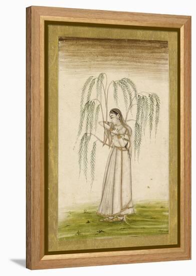 Jeune femme sous un saule pleureur-null-Framed Premier Image Canvas
