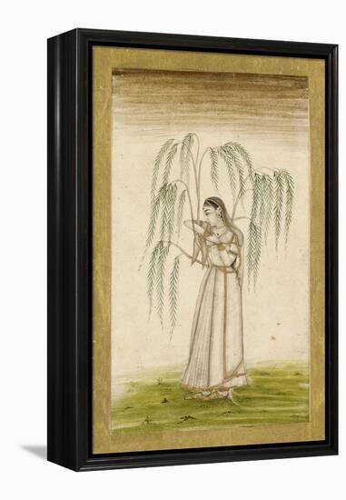 Jeune femme sous un saule pleureur-null-Framed Premier Image Canvas