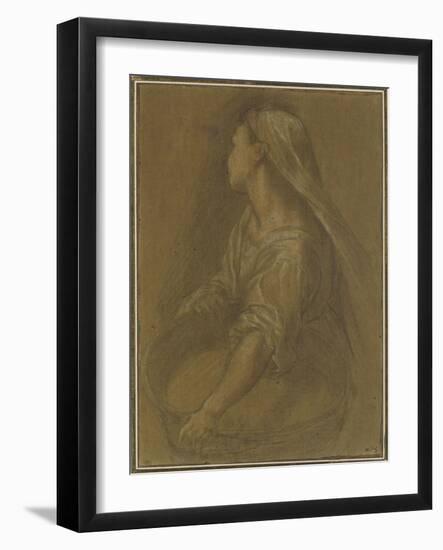 Jeune femme tenant une bassine à mi-corps la tête tournée vers l'arrière-Federico Barocci-Framed Giclee Print