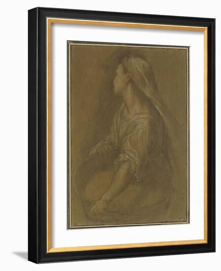 Jeune femme tenant une bassine à mi-corps la tête tournée vers l'arrière-Federico Barocci-Framed Giclee Print