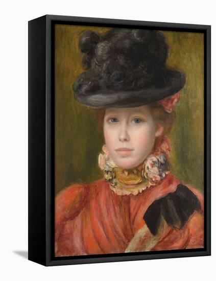 Jeune Fille Au Chapeau Noir Et Fleur Rouge - Girl in Black Hat with Red Flowers Par Renoir, Pierre-Pierre Auguste Renoir-Framed Premier Image Canvas