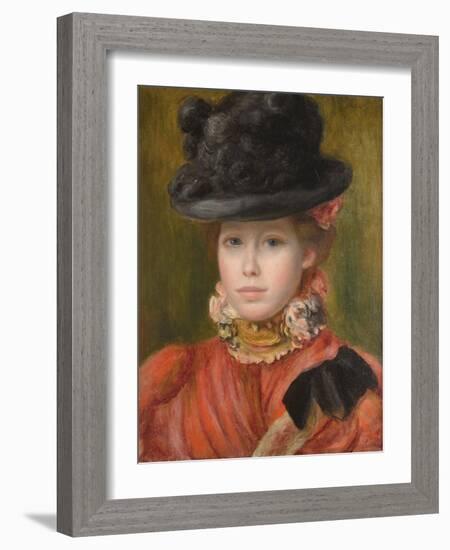 Jeune Fille Au Chapeau Noir Et Fleur Rouge - Girl in Black Hat with Red Flowers Par Renoir, Pierre-Pierre Auguste Renoir-Framed Giclee Print