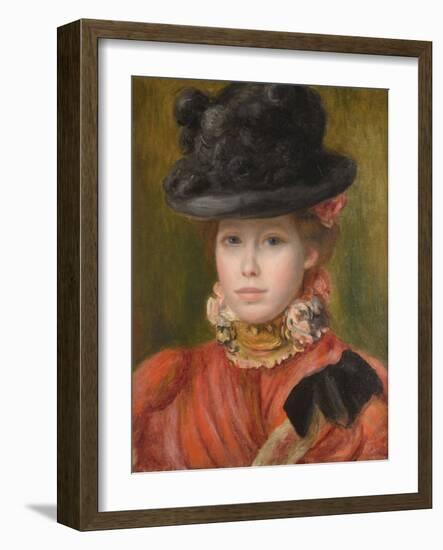 Jeune Fille Au Chapeau Noir Et Fleur Rouge - Girl in Black Hat with Red Flowers Par Renoir, Pierre-Pierre Auguste Renoir-Framed Giclee Print