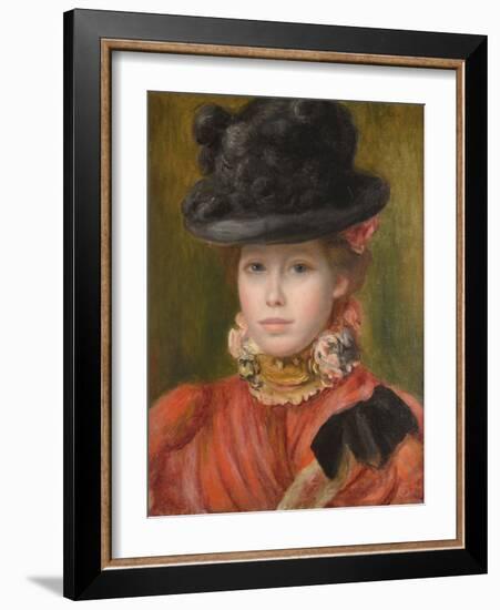 Jeune Fille Au Chapeau Noir Et Fleur Rouge - Girl in Black Hat with Red Flowers Par Renoir, Pierre-Pierre Auguste Renoir-Framed Giclee Print