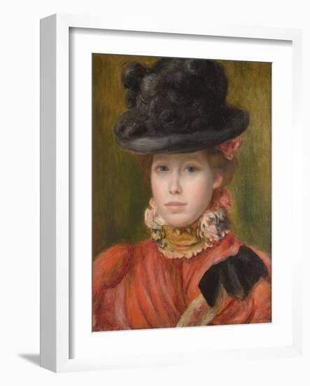 Jeune Fille Au Chapeau Noir Et Fleur Rouge - Girl in Black Hat with Red Flowers Par Renoir, Pierre-Pierre Auguste Renoir-Framed Giclee Print