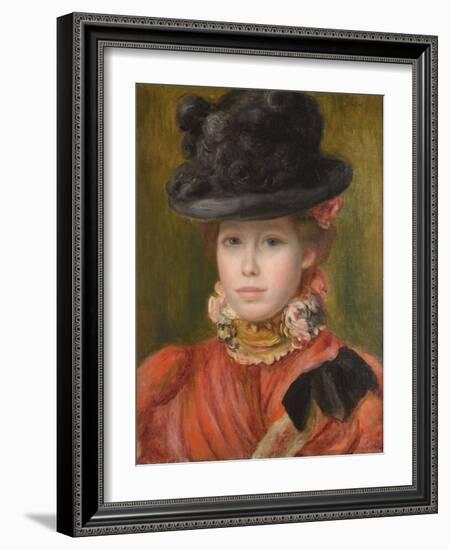 Jeune Fille Au Chapeau Noir Et Fleur Rouge - Girl in Black Hat with Red Flowers Par Renoir, Pierre-Pierre Auguste Renoir-Framed Giclee Print
