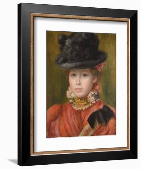 Jeune Fille Au Chapeau Noir Et Fleur Rouge - Girl in Black Hat with Red Flowers Par Renoir, Pierre-Pierre Auguste Renoir-Framed Giclee Print