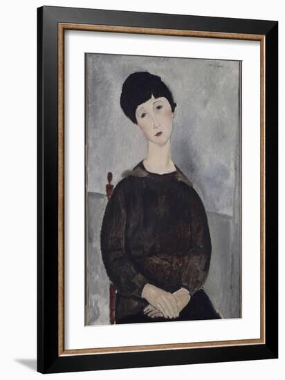 Jeune fille brune, assise-Amedeo Modigliani-Framed Giclee Print