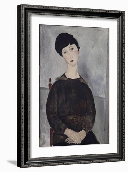 Jeune fille brune, assise-Amedeo Modigliani-Framed Giclee Print