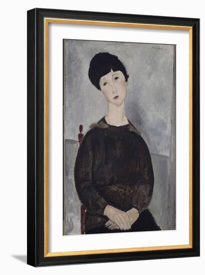 Jeune fille brune, assise-Amedeo Modigliani-Framed Giclee Print