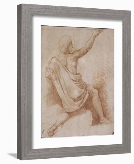 Jeune homme drapé, à demi agenouillé, vu de dos, présentant une coupe-Raffaello Sanzio-Framed Giclee Print