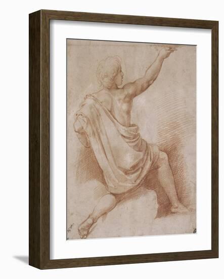 Jeune homme drapé, à demi agenouillé, vu de dos, présentant une coupe-Raffaello Sanzio-Framed Giclee Print